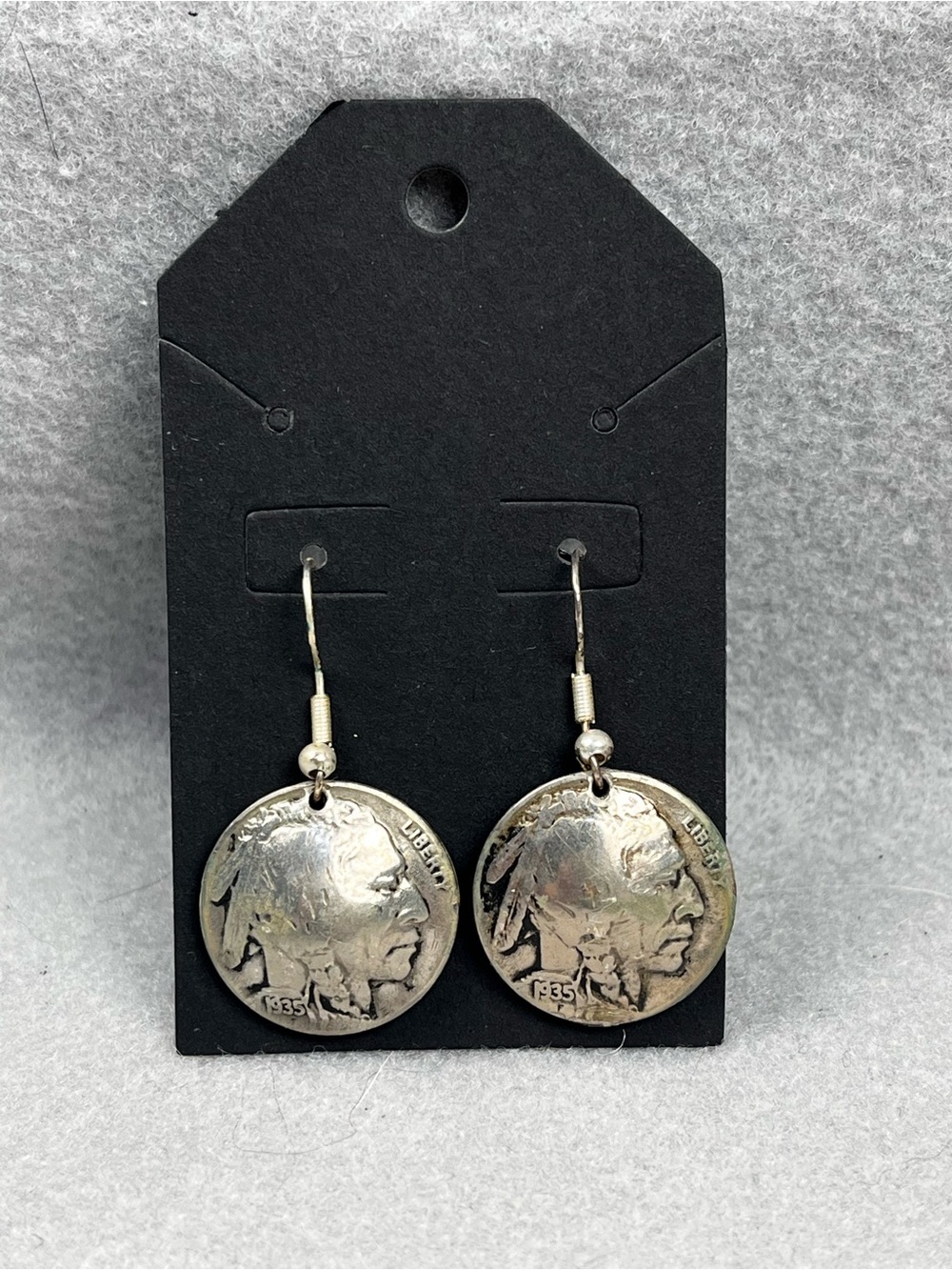 Real 1935 Buffalo Nickel Indian Head Earrings Polished Vintage Coin Jewelry